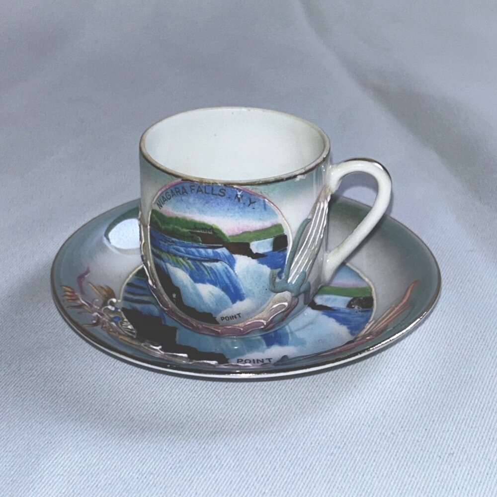 Vtg‎  Miniature Niagara Falls New York Cup Saucer Set Dragon Ware  Japan